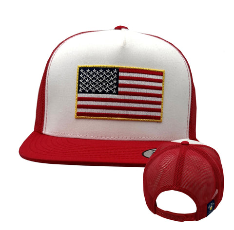 NEW! USA Trucker Patch Hat - Red/White/Red